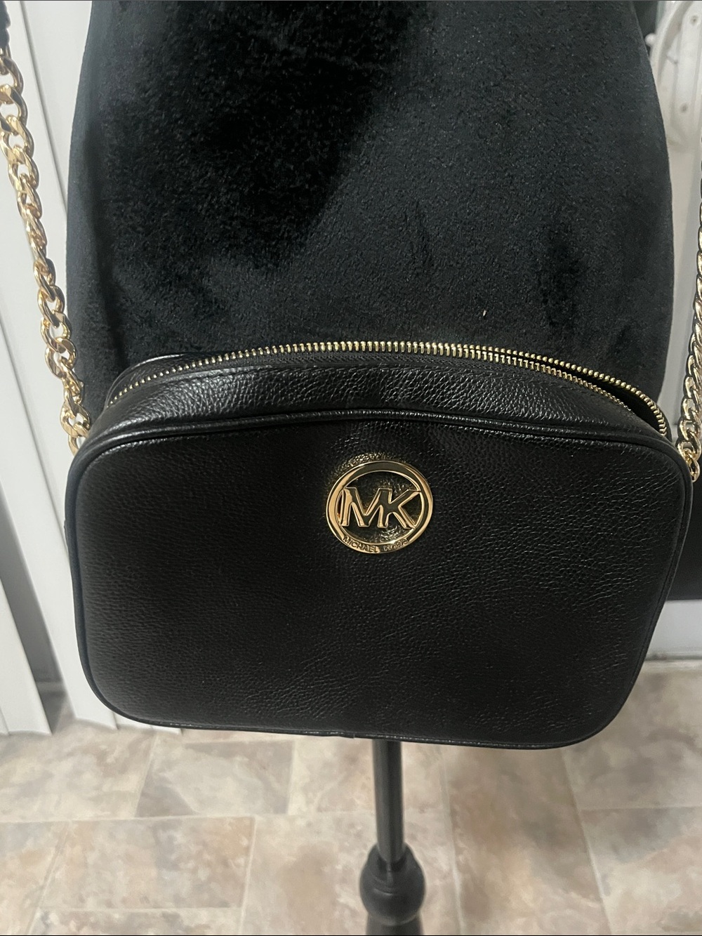 Michael Kors Black Leather Crossbody with Gold Hardware